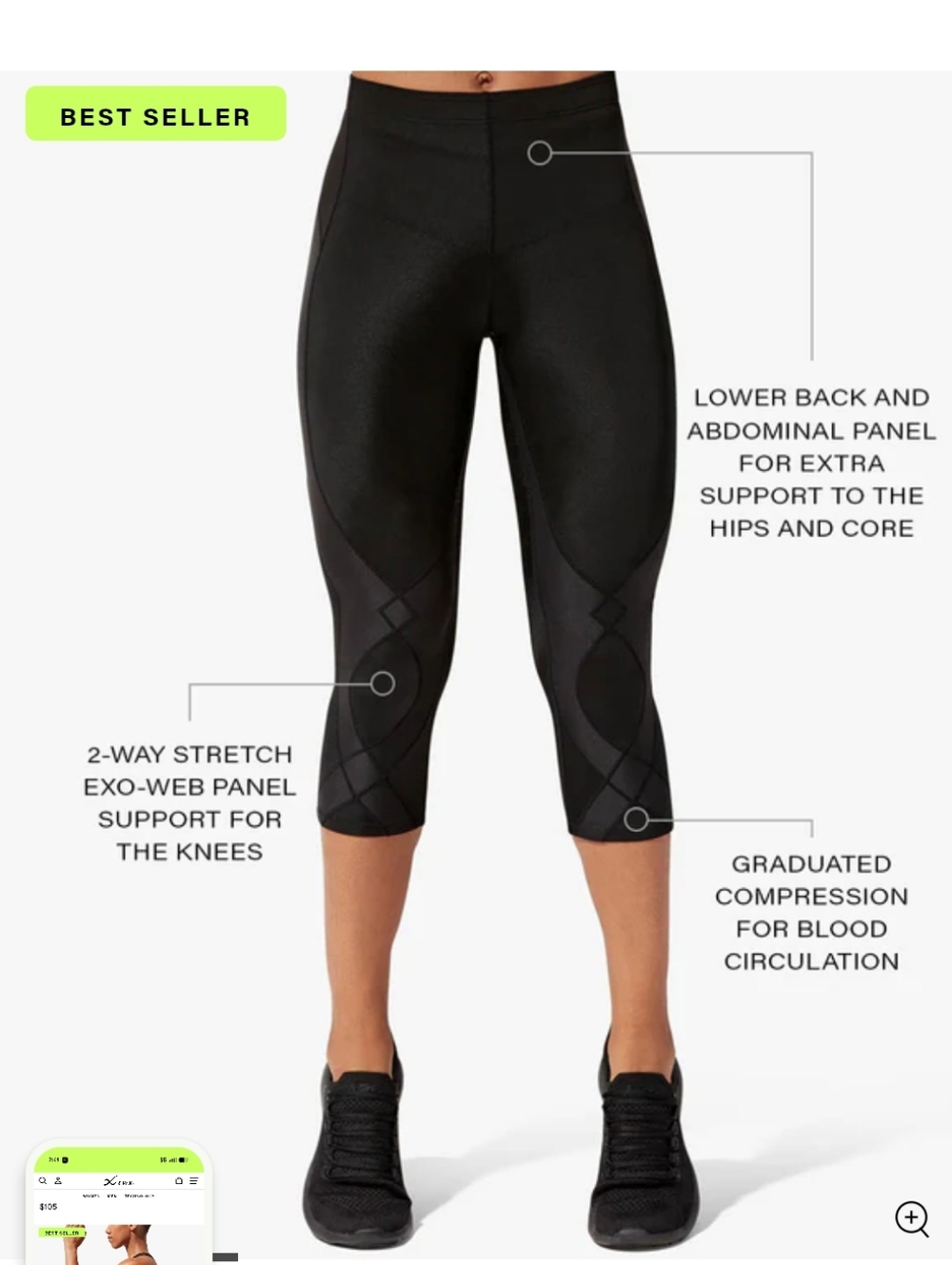 CW-X Black Performance 3/4 Compression Leggings - Picture 2 of 5